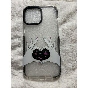 Clear Sparkle Galaxy Heart Hands Phone Case for iPhone 13 Pro Max Glitter